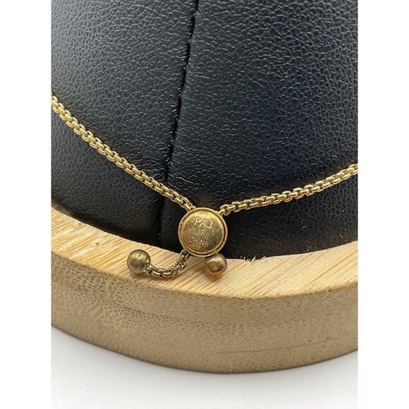 Blue Beaded Adjustable Bracelet With Gold Chain Accents - Picture 3 of 4